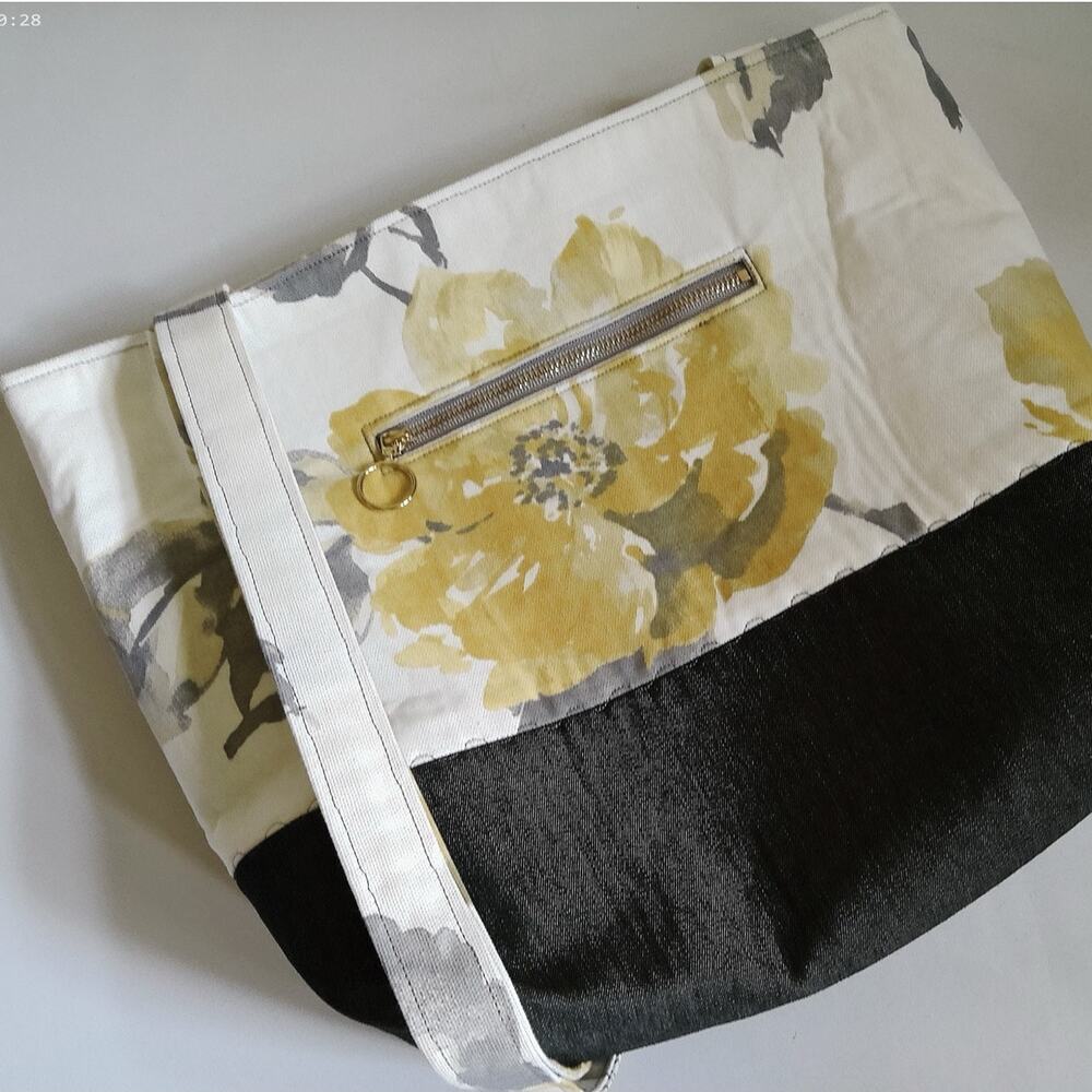 Handcrafted Fabric Purse Cream Artisan Carryall Tote Floral Denim Shoulder Bag